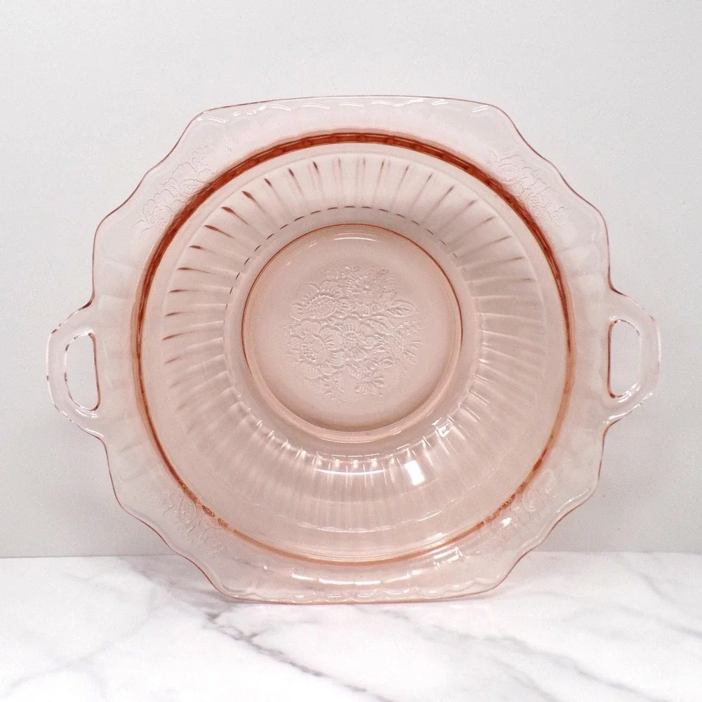 Vintage Anchor Hocking Mayfair Pink Handled Round Vegetable Serving Bowl (1930s)